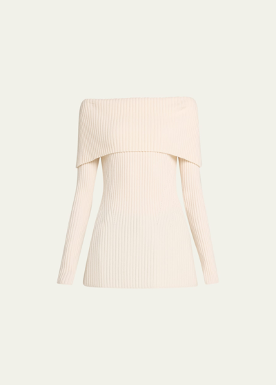 Shop Jason Wu Off-shoulder Ribbed Wool Cashmere Sweater In Cream
