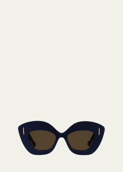 Shop Loewe Anagram Acetate Butterfly Sunglasses In Sblu/brn