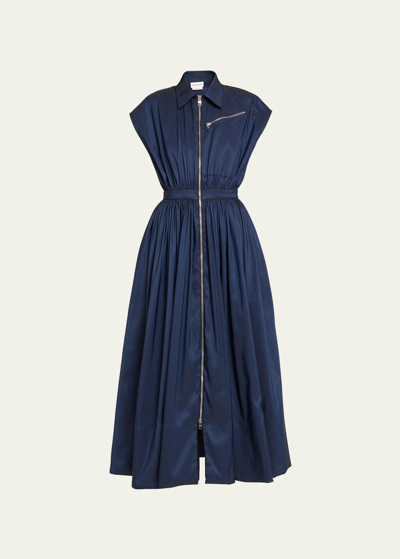 Shop Alexander Mcqueen Collared Zip-up Midi Dress In Denim Blue