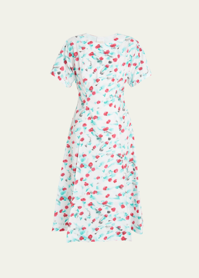 Shop Marni Watercolor Floral Midi Dress In Lilywhite