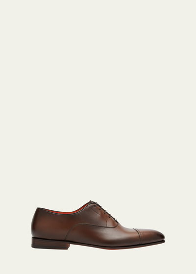 Shop Santoni Men's Dole Cap Toe Leather Oxfords In Dark Brown