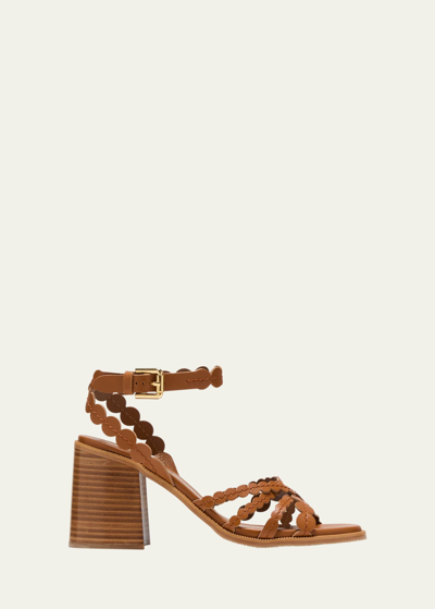 Shop See By Chloé Kaddy Scallop Leather Ankle-strap Sandals In Tan