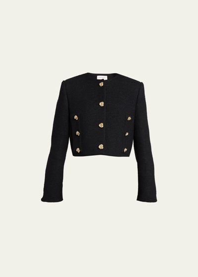 Shop Alexander Mcqueen Tweed Short Jacket With Gold Knot Buttons In Black