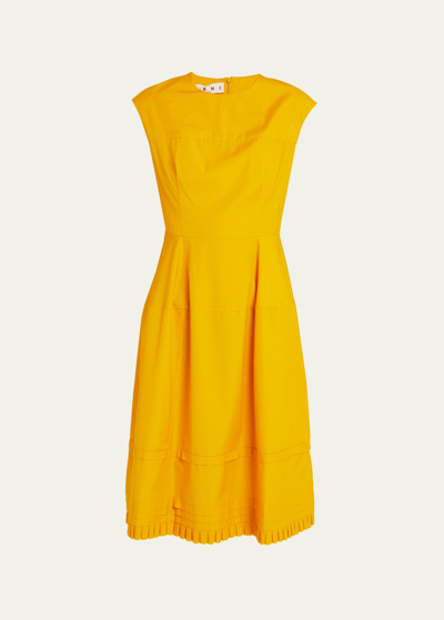 Shop Marni Flared Midi Dress With Pleated Detail In Light Oran