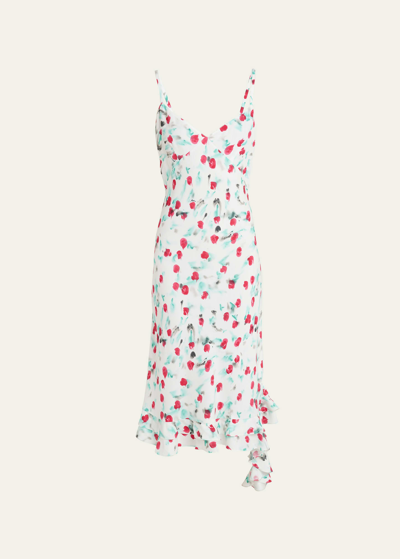 Shop Marni Watercolor Floral Ruffle Tiered Midi Dress In Lilywhite