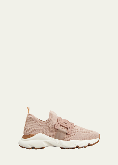 Shop Tod's Stretch Knit Sport Slip-on Sneakers In Beige Rosato