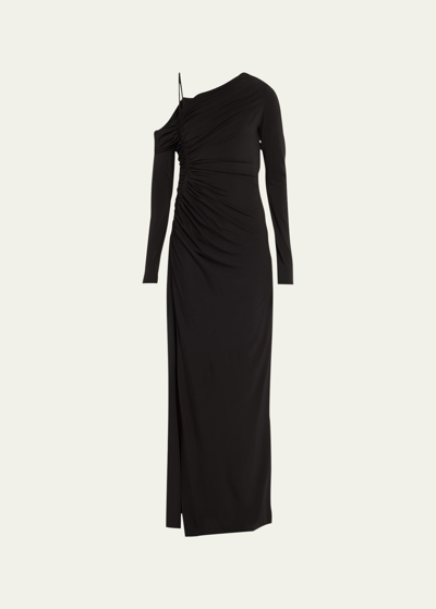 Shop Jason Wu Collection Cold-shoulder Ruched Jersey Dress In Black
