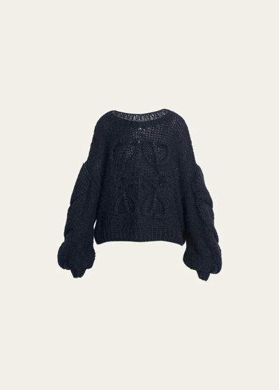 Shop Loewe Anagram Cable-knit Sleeve Sweater In Dark Navy