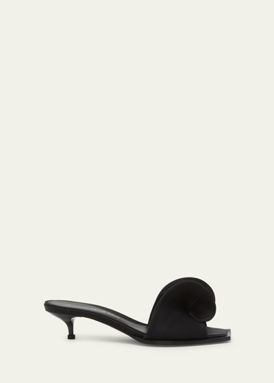 Shop Alexander Mcqueen Sculpted Silk Kitten-heel Slide Sandals In Black