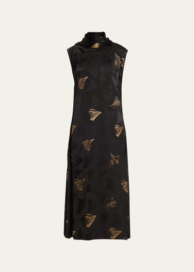 Shop Lafayette 148 Printed Scarf-neck Dress In Black Multi