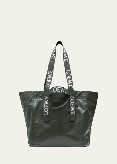 Shop Loewe Men's Leather Fold Shopper Bag In Bottle Green