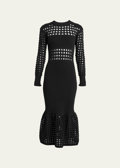 Shop Alexander Mcqueen 3-d Cutout Mesh Mermaid Skirt Midi Dress In Black