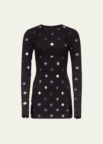 Shop Area Reflective Polka-dot Mini Dress In Black