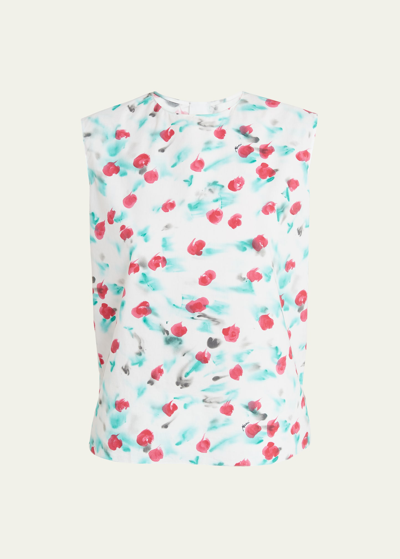 Shop Marni Watercolor Floral Sleeveless Top In Lilywhite