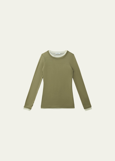 Shop Vince Double-layer Long-sleeve Cotton T-shirt In Artichoke Combo