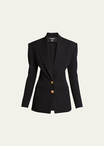 Shop Balmain Two-button Fitted Blazer Jacket In Black