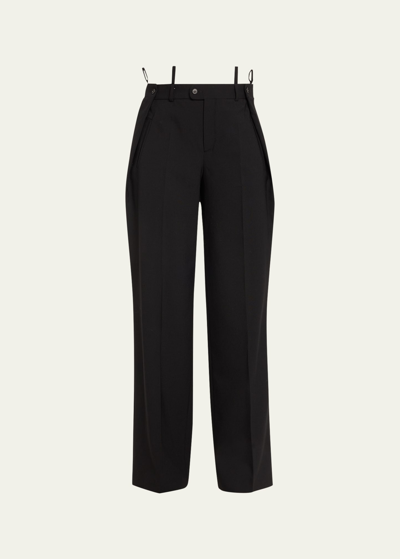 Shop Bettter Pintuck Double Belt Loop Wool Trousers In Black