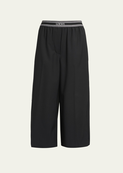 Shop Loewe Logo Banded Cropped Trousers In Black