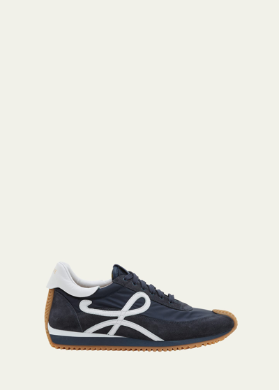 Shop Loewe Men's Nylon And Suede Flow Runner Sneakers In Dark Navy