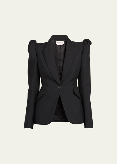 Shop Alexander Mcqueen Wool Blazer Jacket With Knot Detail In Black