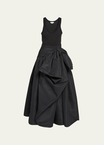 Shop Alexander Mcqueen Ruched Full Skirt Gown With Bow Detail In Black