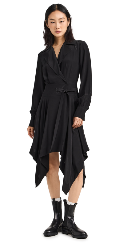 Shop Jason Wu Long Sleeve Silk Cdc Shirt Dress With Asymmetric Hem Black