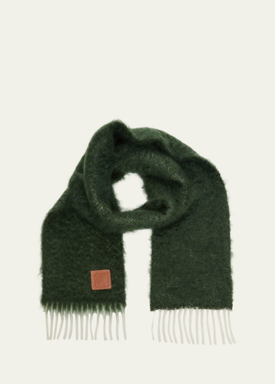 Shop Loewe Anagram Mohair Fringe Scarf In 4290 Forest Green
