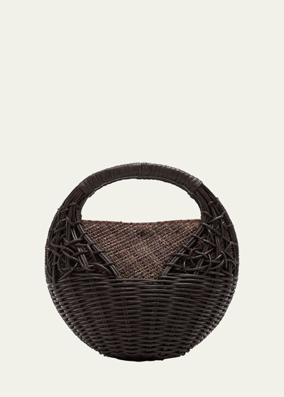 Shop Ulla Johnson Sea Shell Straw Basket Top-handle Bag In Chocolate