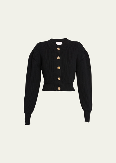 Shop Alexander Mcqueen Knit Cardigan With Gold Knot Buttons In Black