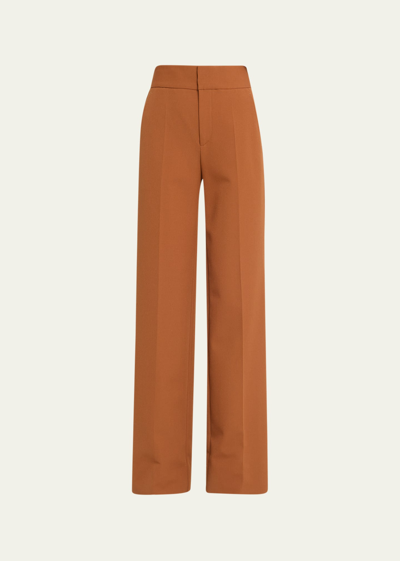 Shop Frame Relaxed Wide-leg Trousers In Tawny