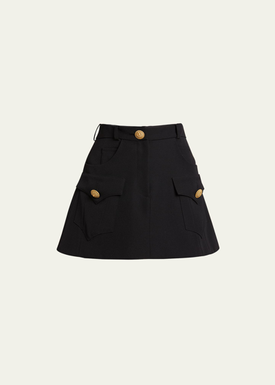 Shop Balmain Trapeze Mini Skirt With Flap Pockets In Black