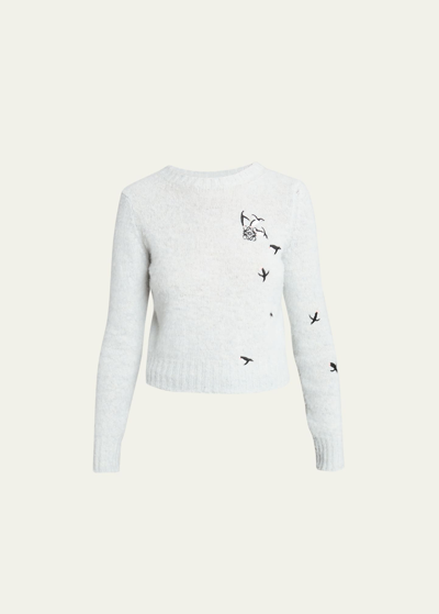 Shop Loewe Penguin Embroidered Suna Fujita Wool Sweater In Ice Blue
