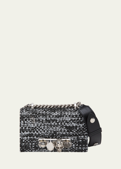 Shop Alexander Mcqueen Mini Jewel Raffia Crossbody Bag In Blackwhite