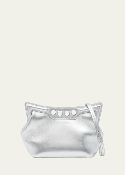 Shop Alexander Mcqueen The Peak Mini Metallic Shoulder Bag In Silver