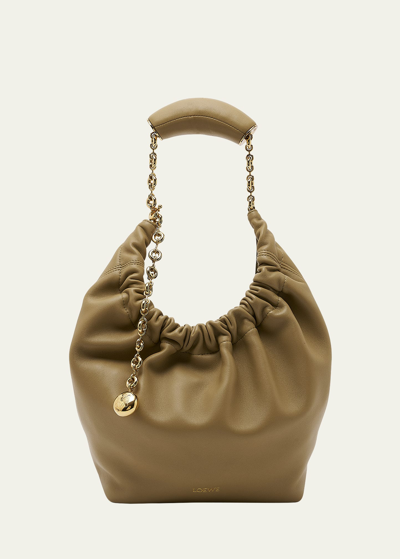 Shop Loewe Small Squeeze Chain Leather Hobo Bag In 9584 Clay Green