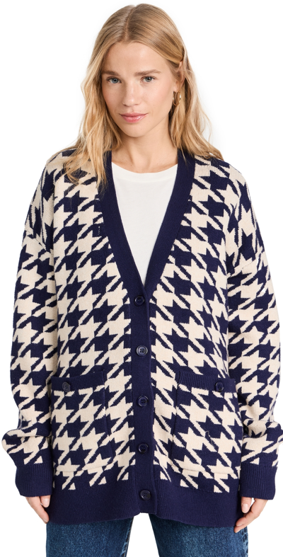 Shop English Factory Knit Houndstooth Cardigan Navy Multi