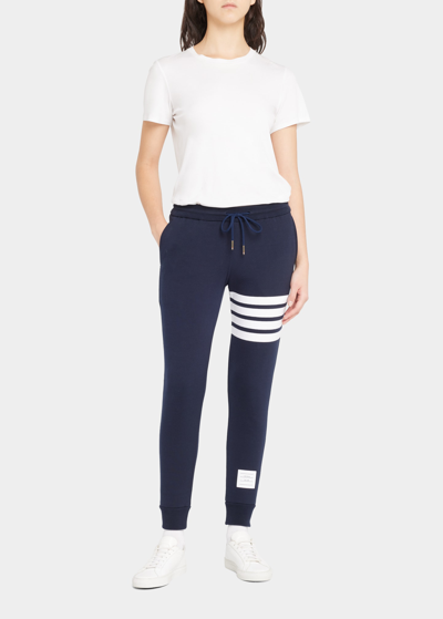 Thom Browne Blue Cotton Jogger With 4 Bar Detail In Navy