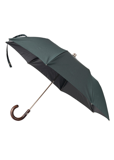 Shop Bergdorf Goodman Men's Herringbone Folding Umbrella W/ Maple Handle In 88 Green