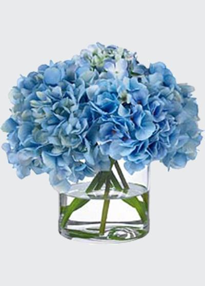 Shop Diane James Blue Hydrangea Faux Floral In Glass Vase, 11" In Unassigned