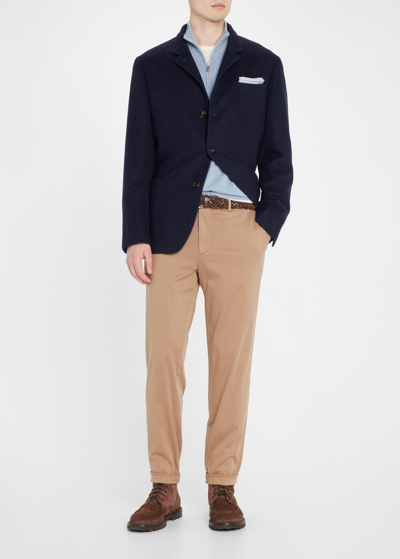 Shop Brunello Cucinelli Men's Cashmere Blazer Coat In Cobalt Blue