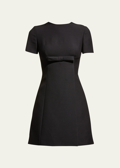 Shop Valentino Crepe Mini Dress With Bow Detail In Black