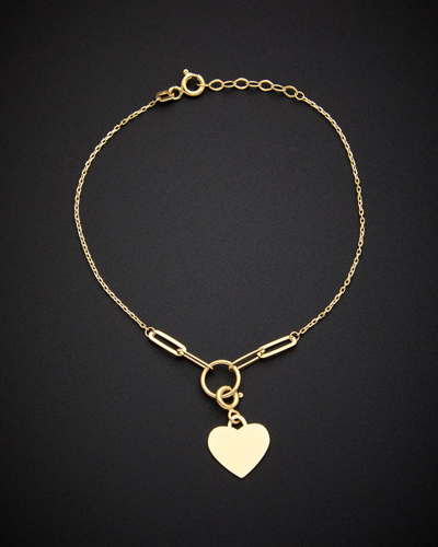 Shop Italian Gold 14k  Mixed Link Heart Adjustable Bracelet