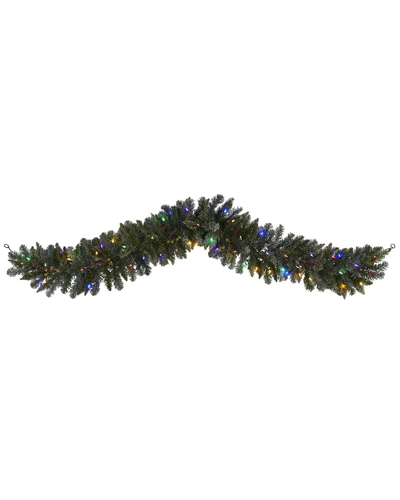 Shop Nearly Natural 6ft Flocked Artificial Christmas Garland In Green