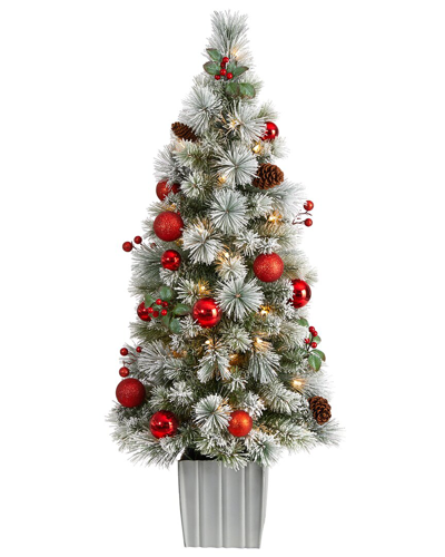 Shop Nearly Natural 4ft Winter Flocked Artificial Christmas Tree In Green