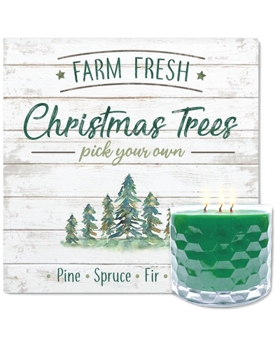 Shop Courtside Market Wall Decor Courtside Market Farm Fresh Trees Artboard & Evergreen Soy Candle Set In Multicolor