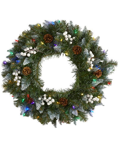 Shop Nearly Natural 24in Snow Tipped Artificial Christmas Wreath In Green