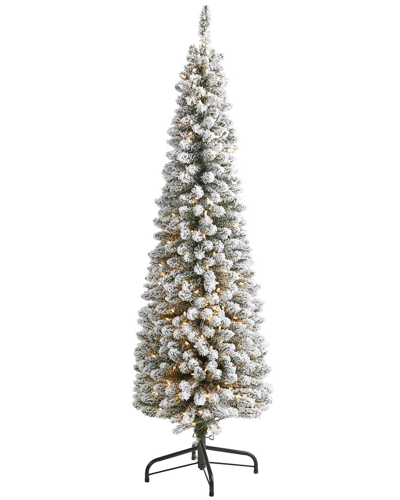 Shop Nearly Natural 6ft Flocked Pencil Artificial Christmas Tree In Green