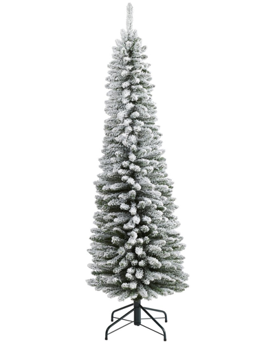 Shop Nearly Natural 6ft Flocked Pencil Artificial Christmas Tree In Green