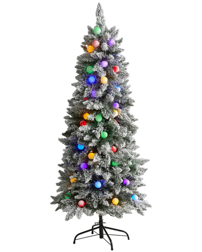 Shop Nearly Natural 5ft Flocked British Columbia Mountain Fir Artificial Christmas  Tree In Green