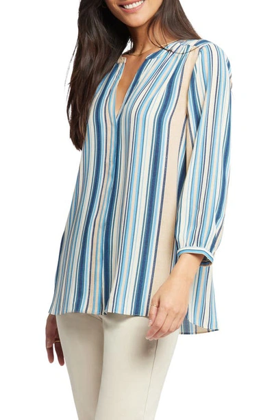 Nydj High-low Crepe Blouse In Hilltop Stripe